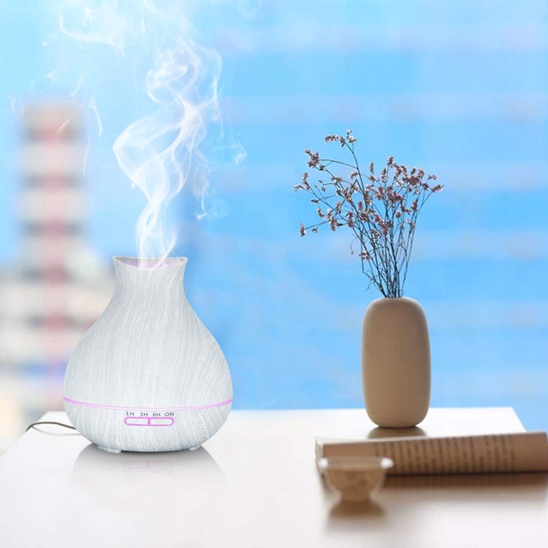 BZseed Aromatherapy Essential Oil Diffuser 550ml 12 Hours White Wood Grain Aroma Diffuser with Timer for Large Room, Home, Baby Bedroom, Waterless Auto Shut-Off, 7 Colors Lights Changing - Image 5